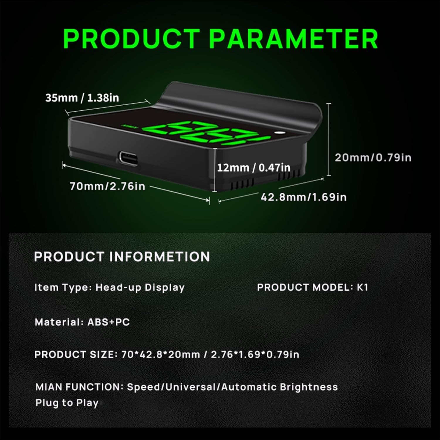 HUD Coche Digital GPS Velocimetro Display Pantalla Grande Brillo Auto USB Plug