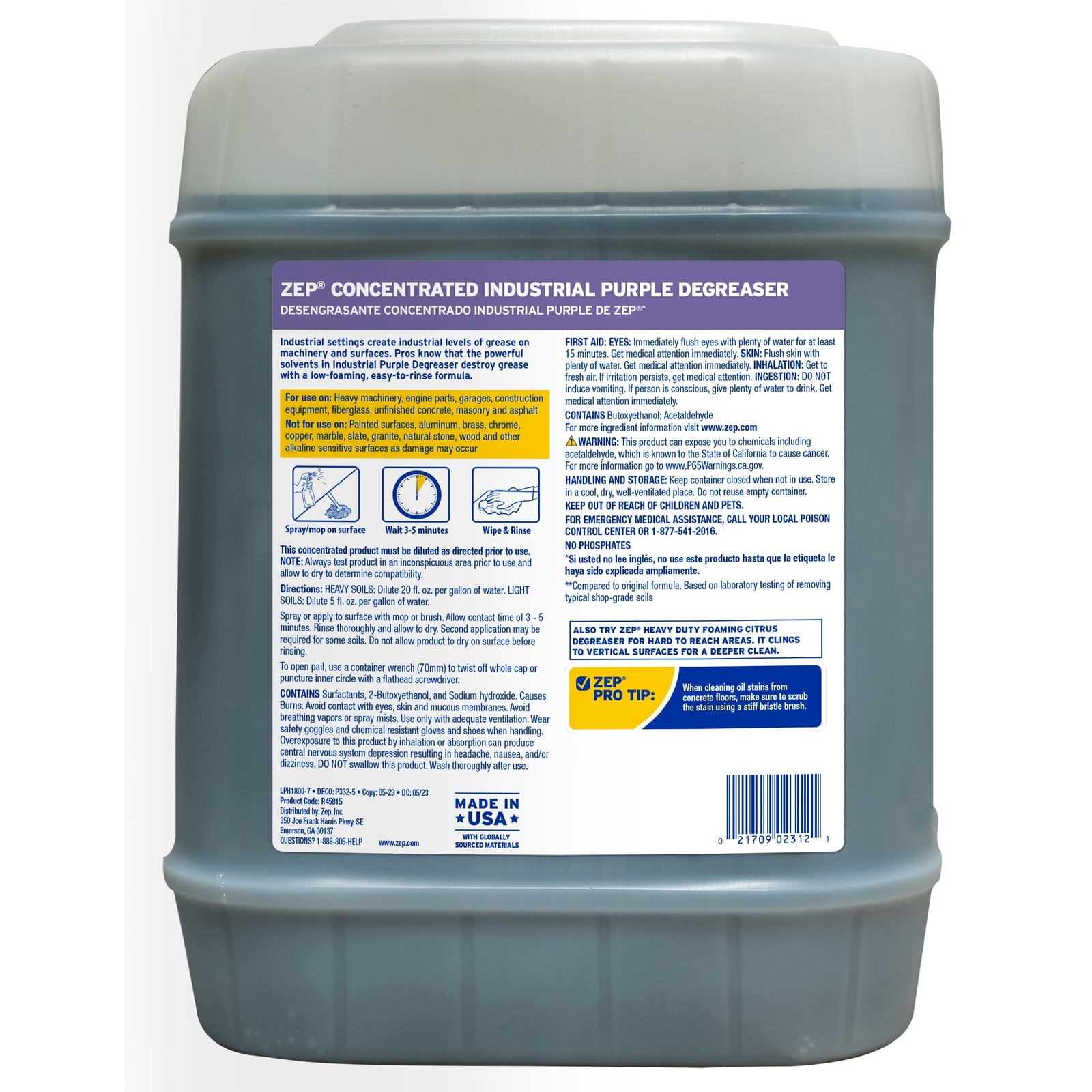 Zep Industrial Purple Solvent Degreaser - 5 Gallon (Case of 1) R45815