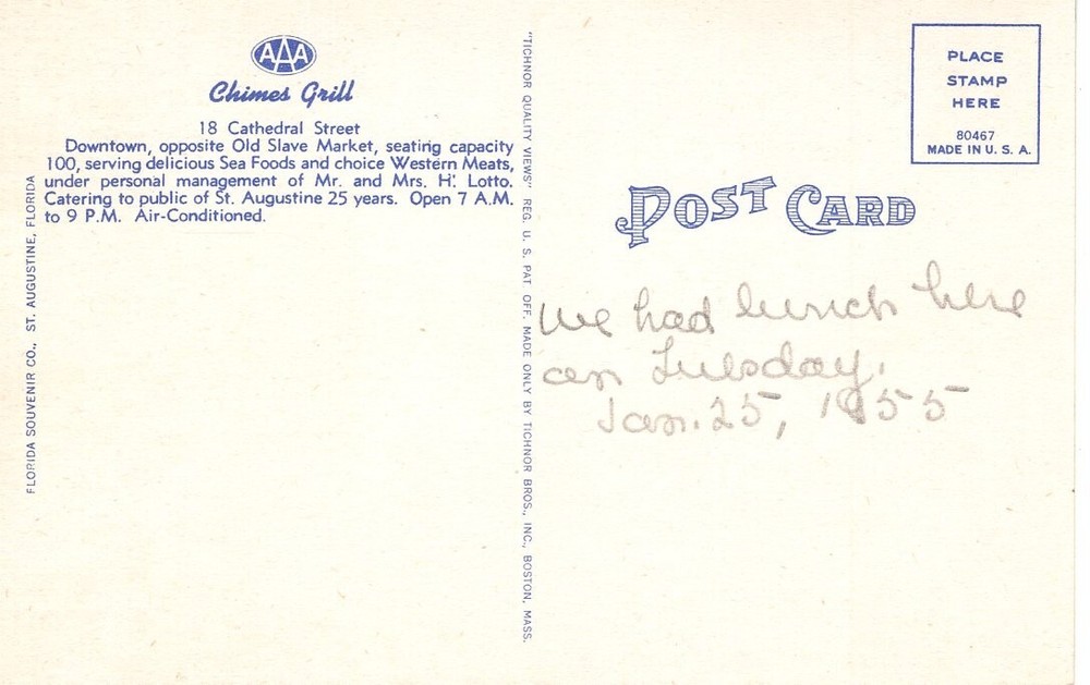CHIMES GRILL, ST. AUGUSTINE, FL - PC2475