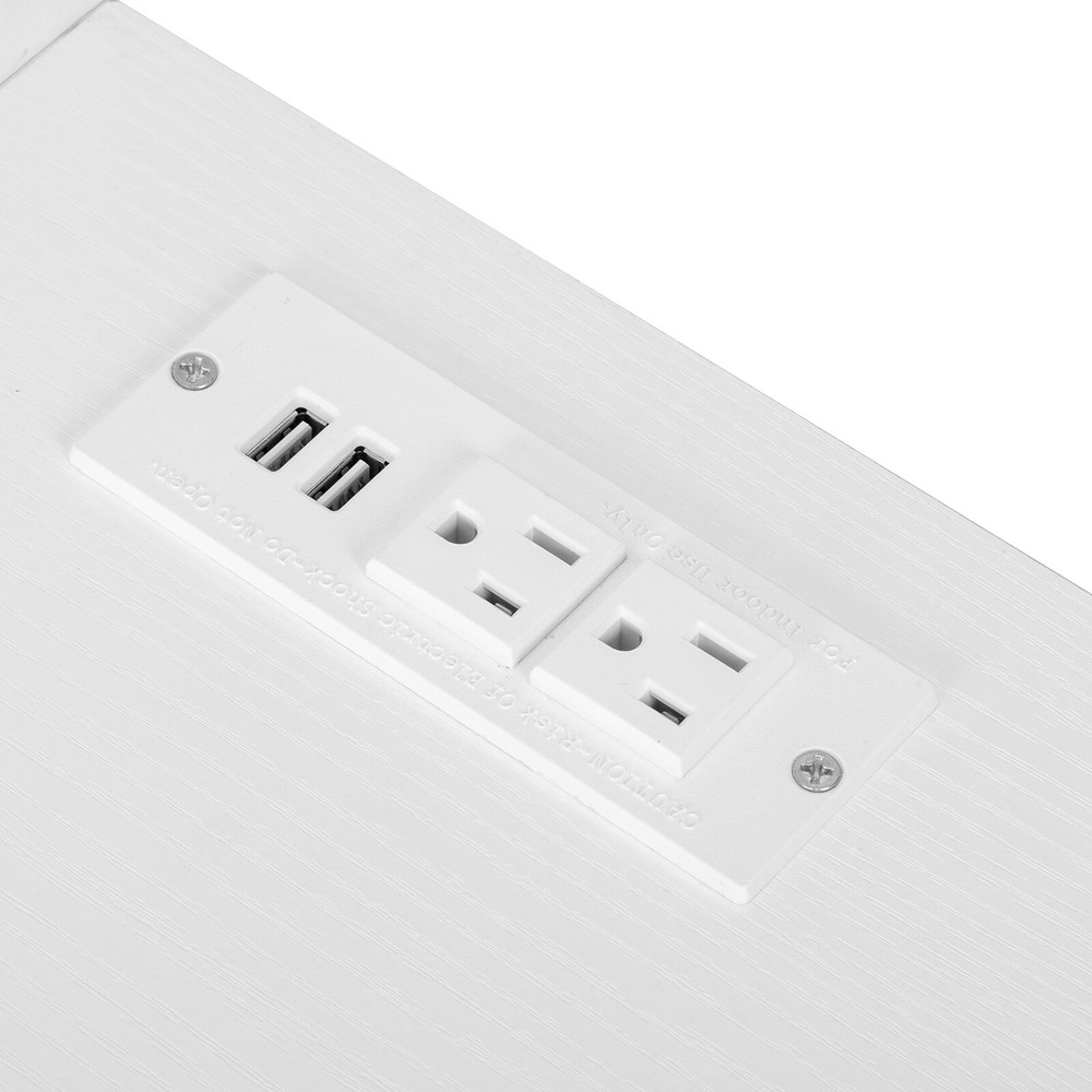 White embossed chipboard computer desk with 2 power sockets