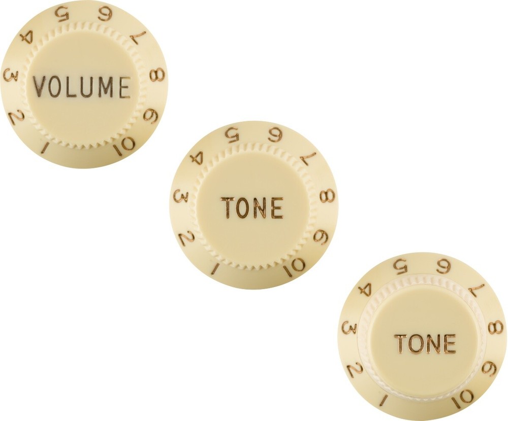 Genuine Fender LEFT-HANDED Stratocaster/Strat Guitar Control Knobs, AGED WHITE