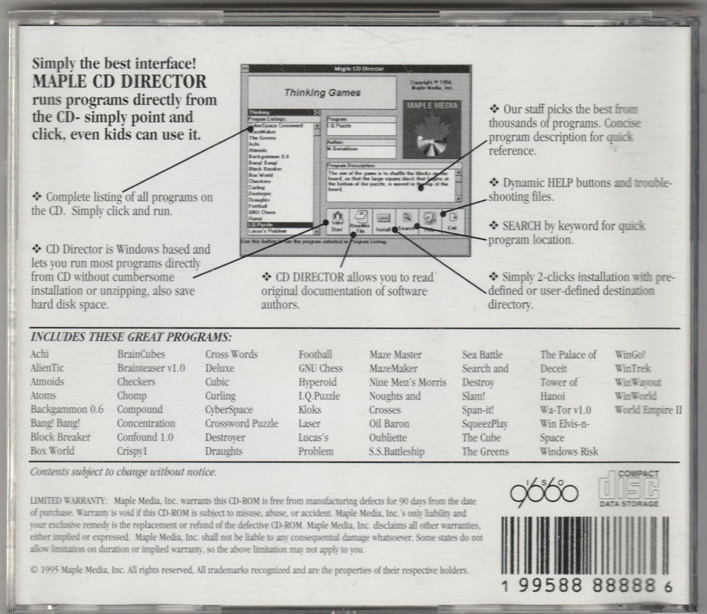 Thinking Games CD-Rom by Maple Maple ~ includes 53 games ~ 1995