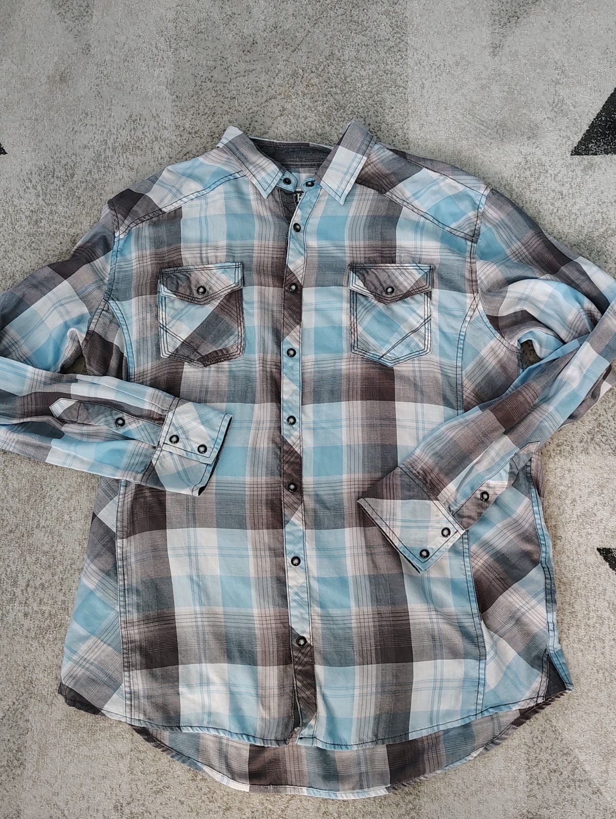 BKE Cowboy Rodeo Pearl Snap Men's Plaid Shirt Blue Gray XL