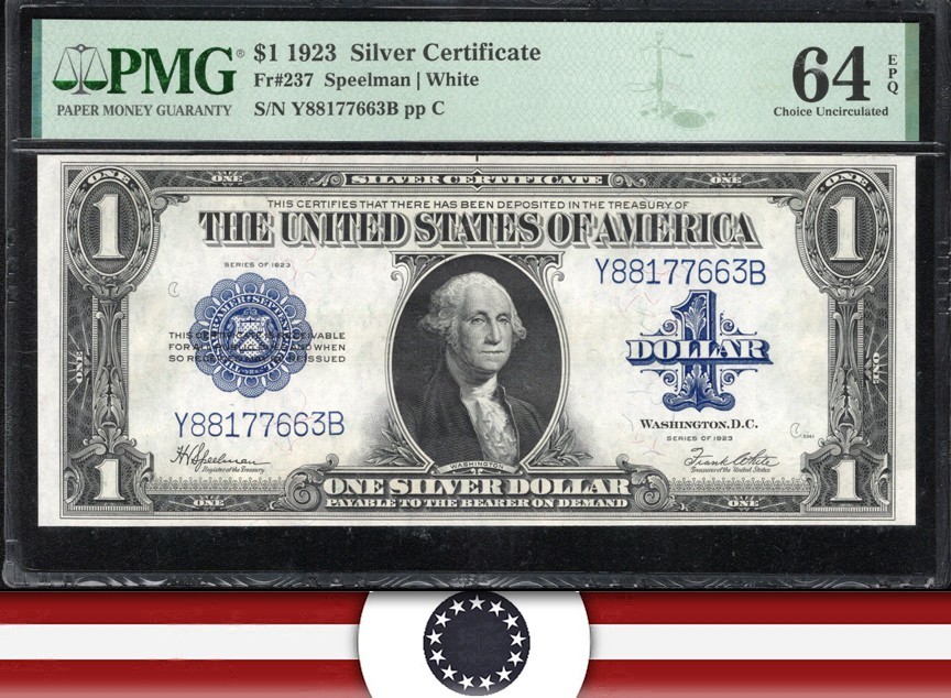 1923 $1 SILVER CERTIFICATE HORSEBLANKET PMG 64 EPQ Fr 237 77663