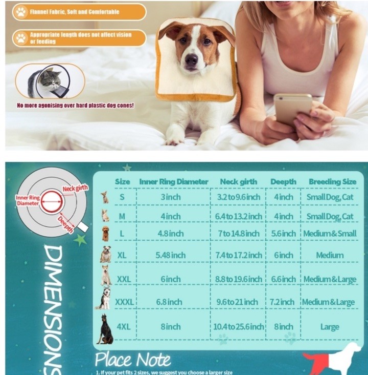 Hombys Soft Dog Cone Collar Toast Shape Spay Neuter Surgery Recovery Size Large