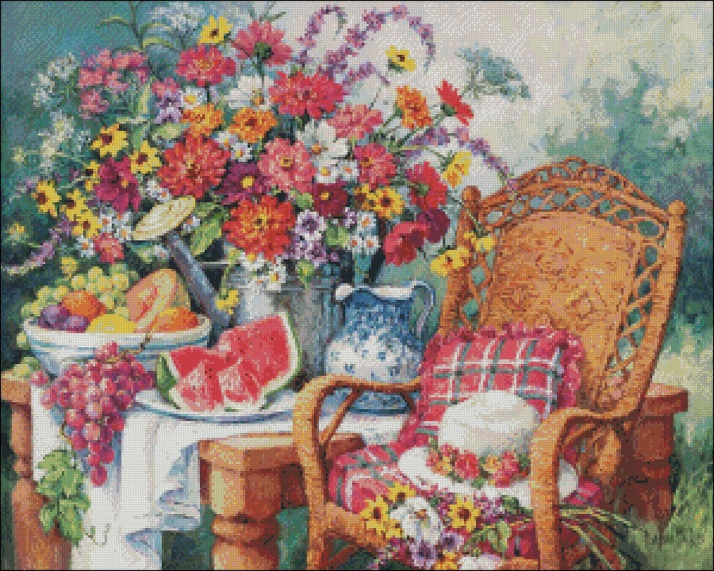 A Summers Picnic - DIY Chart Counted Cross Stitch Patterns Needlework DMC