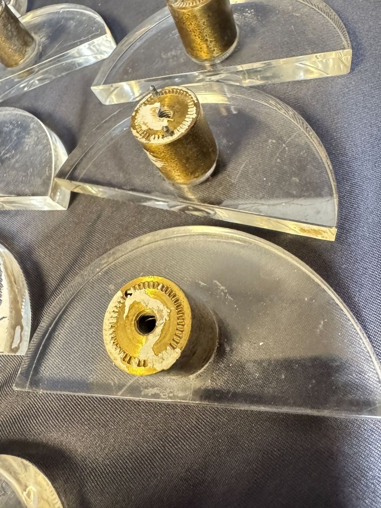 Set of 14 Vintage Circle & Half Circle Lucite & Brass Drawer Pulls Knobs