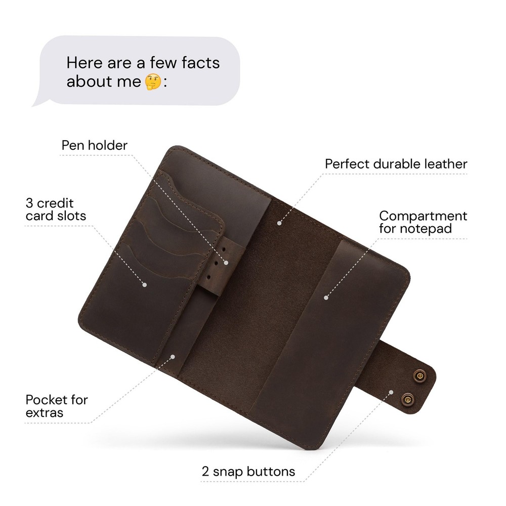 Leather Notebook Cover for Field Notes, Handmade Refillable Journal Cover wit...