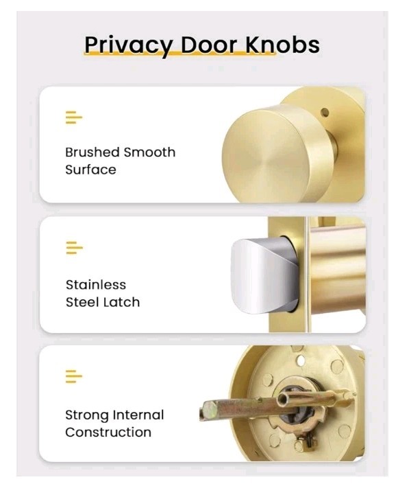 🔑 ⭐ Goldenwarm Brushed Gold Privacy Door Knobs Interior Round Satin (6 Pack)
