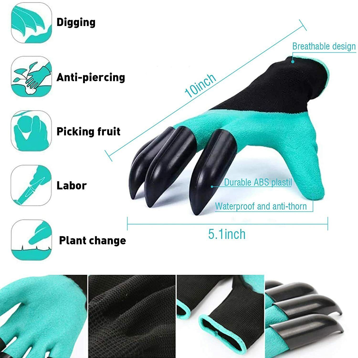 Gardening Digging Planting Pruning Tools Lawn Care 4 Claws Garden Genie Gloves