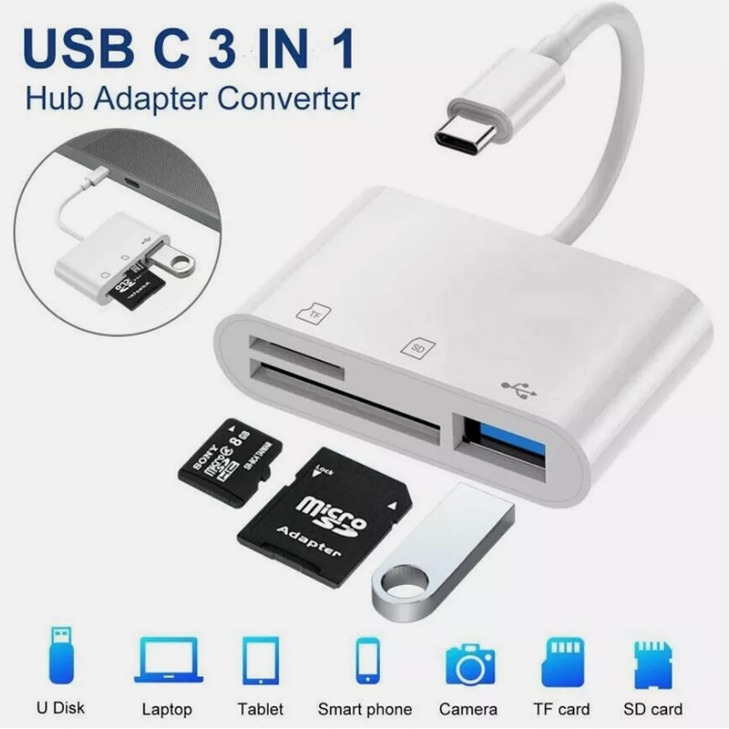 3 in 1 Type C USB OTG Adapter SD/TF Card Reader For Samsung Android Phone iPad