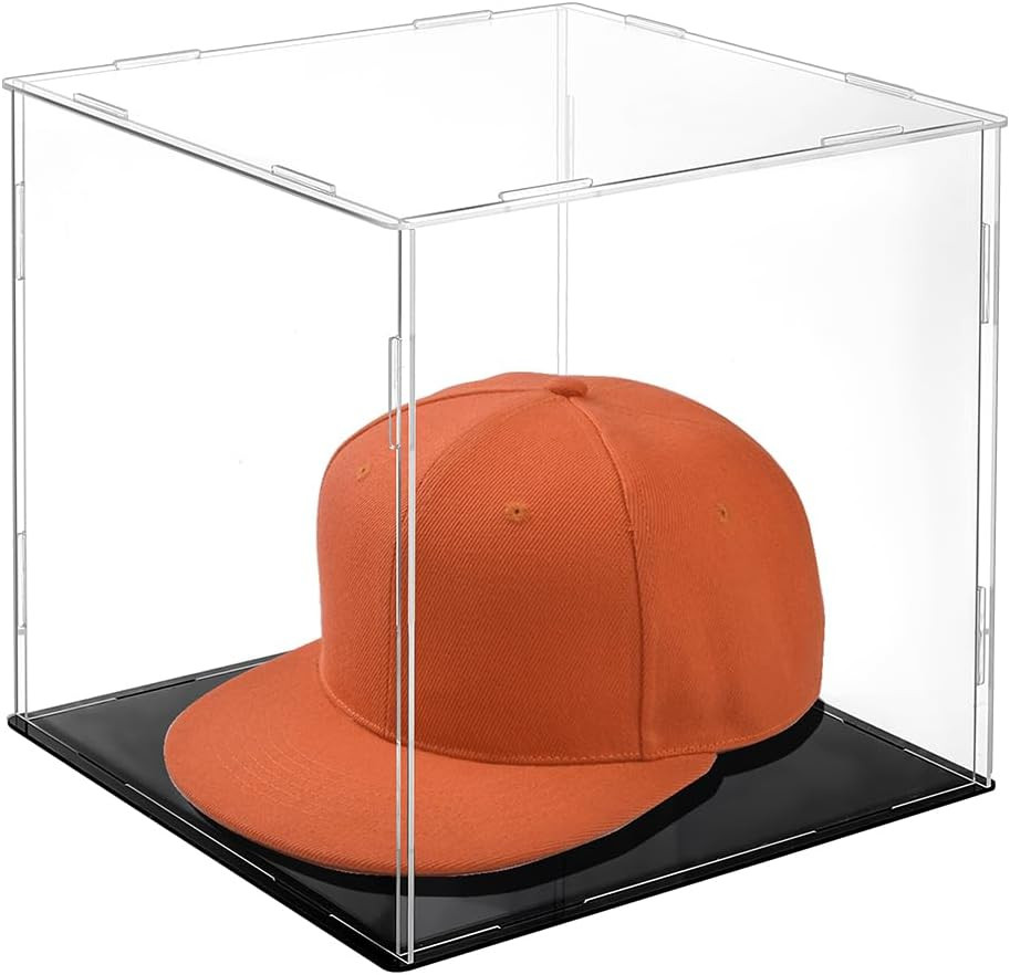 AHANDMAKER Display Case Clear Cube Baseball Holder Hat Box with Black Base Acryl