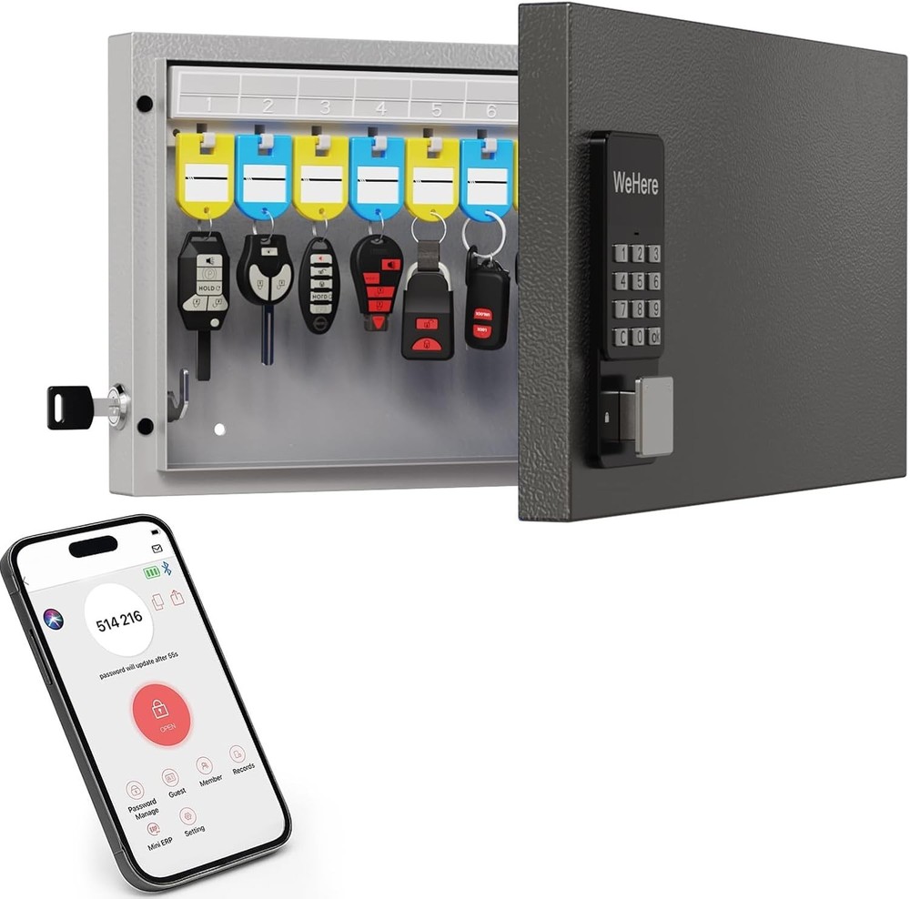24 Key Lock Box Wall Mount, APP Bluetooth/OTP/Wi-Fi/Fixed Code/Key Unlock, Smart