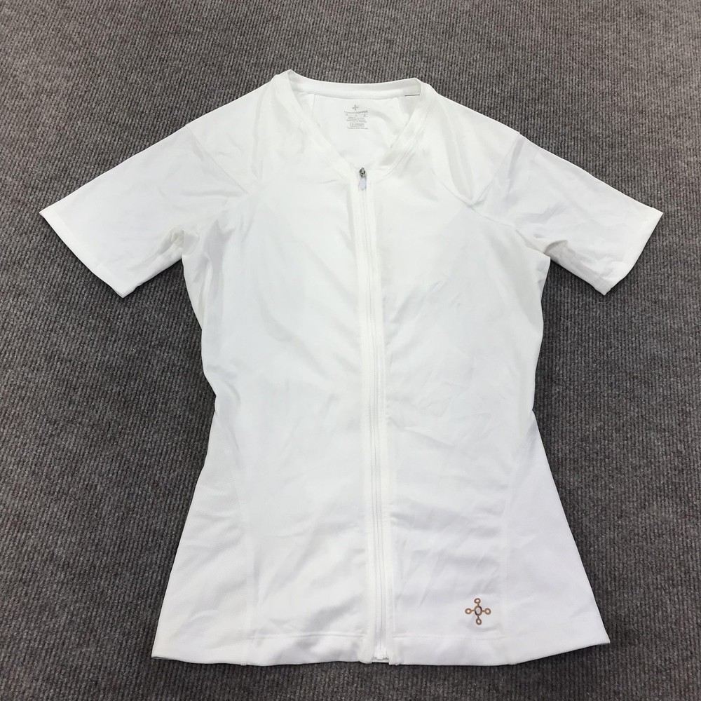 Tommie Copper Mens Medium Compression Shirt White Lower Back Support Zip Top