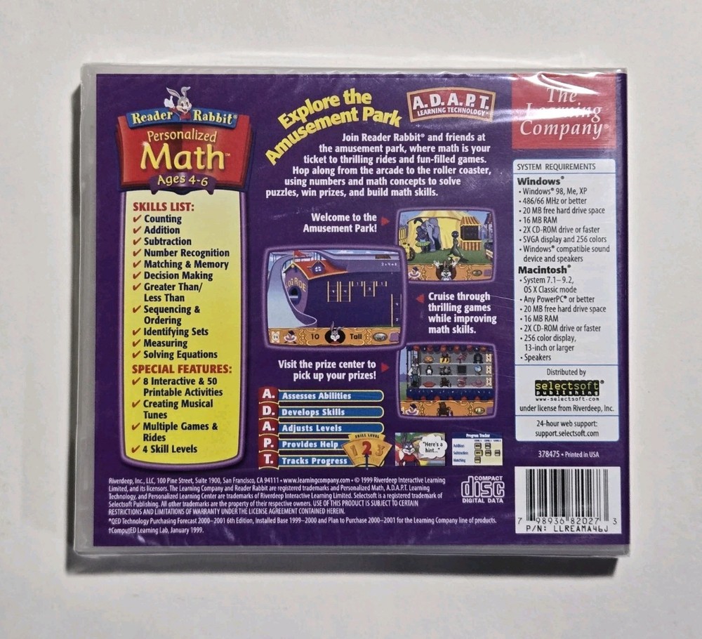 The Learning Company: Reader Rabbit Personalized Math Ages 4-6 CD-ROM PC/MAC NEW