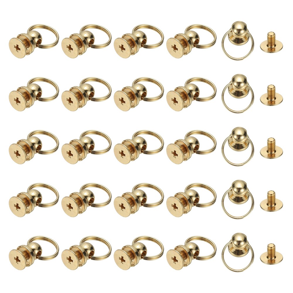 25 Pcs 0.31" Screwback Round Head Rivet with Single Ring , Light Gold