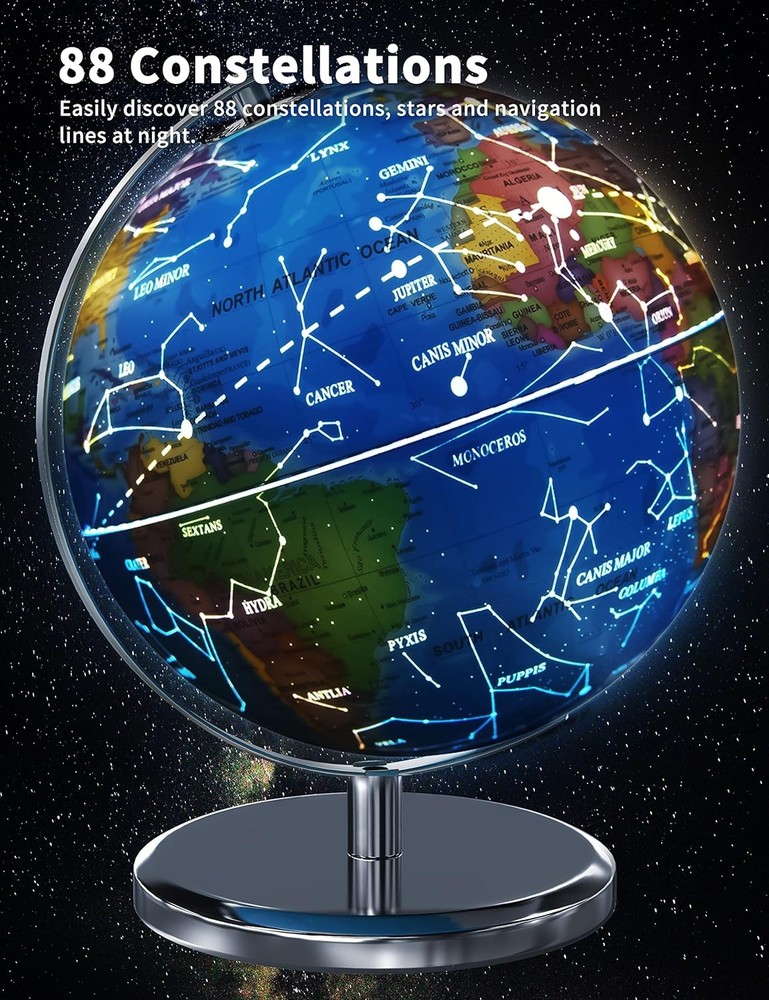9in Illuminated World Globe w/ Stand LED Constellation Night Light Base