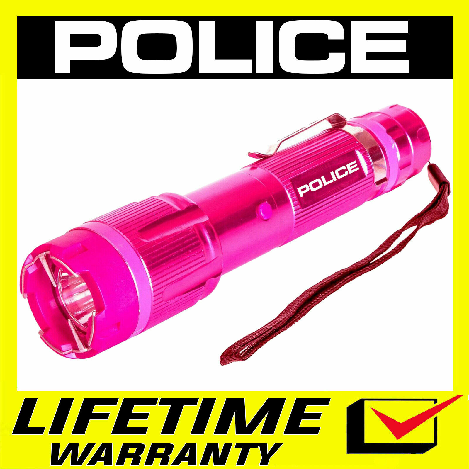 POLICE Metal Stun Gun 1159 700BV Self Defense Rechargeable LED Flashlight Pink