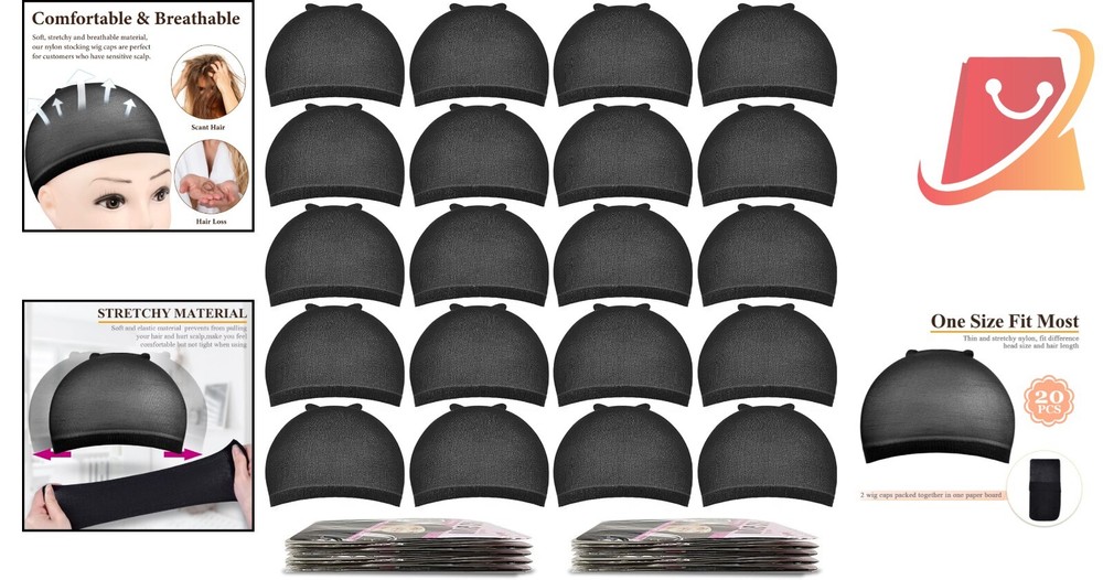 20 Nylon Wig Caps with Wide Elastic Band - Lightweight & Durable Solution