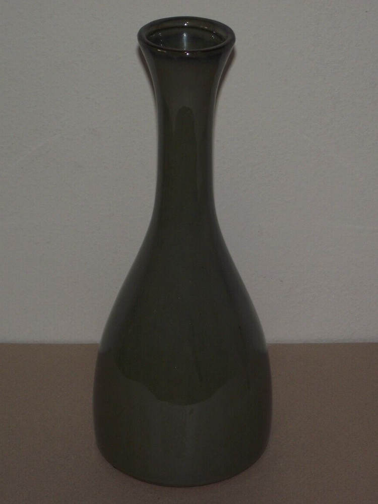 12" Ceramic stoneware green flower vase Asian pattern