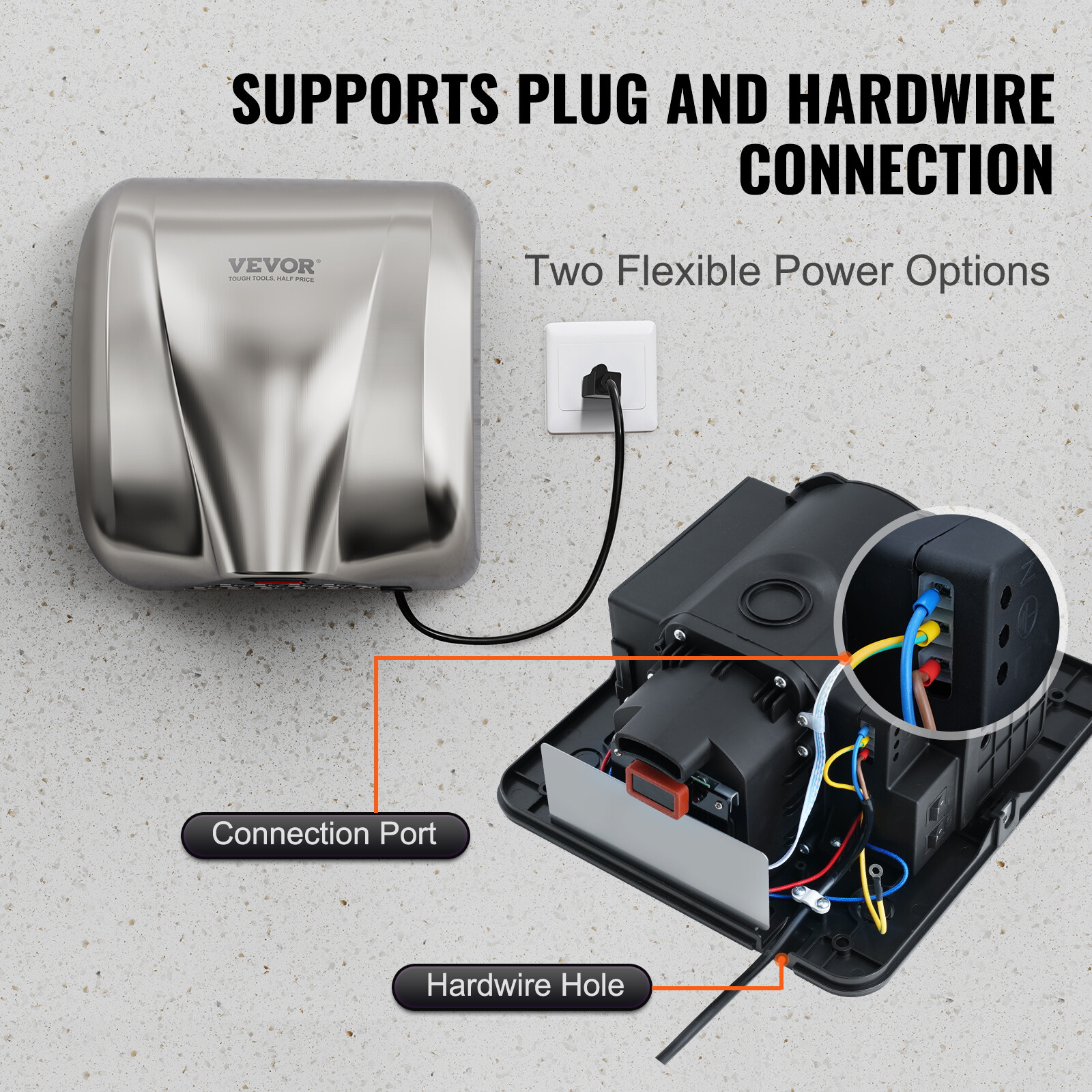 VEVOR 1300W Hand Dryer Commercial Household Automatic High Speed Stainless Steel