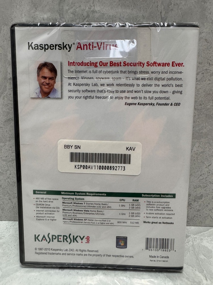 KASPERSLab Anti-Virus Protection PC Computer Security Software - NEW SEALED