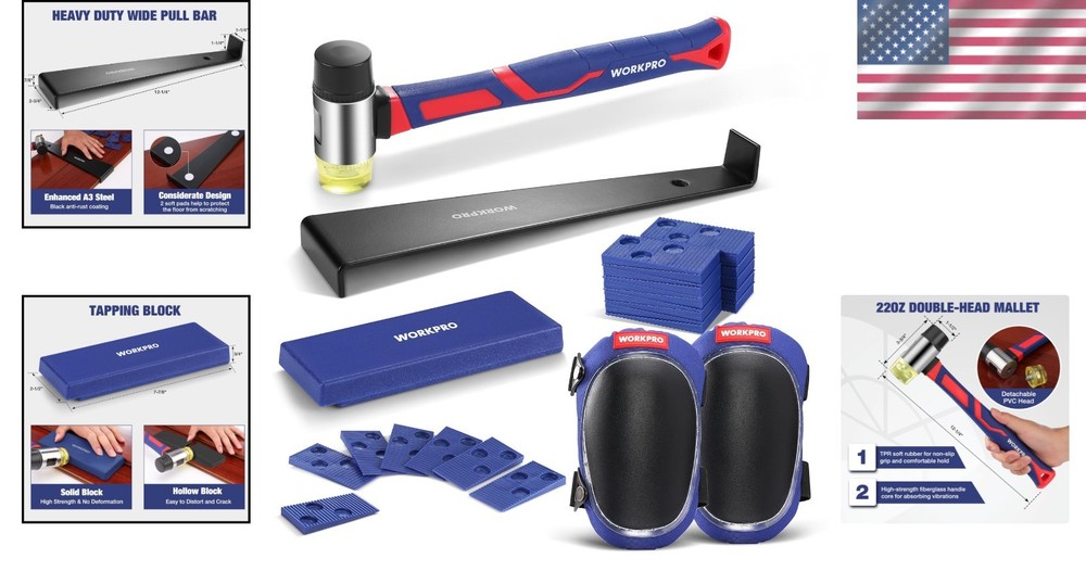 43-Pack Flooring Installation Kit: Rubber Mallet, Pull Bar & Knee Pads