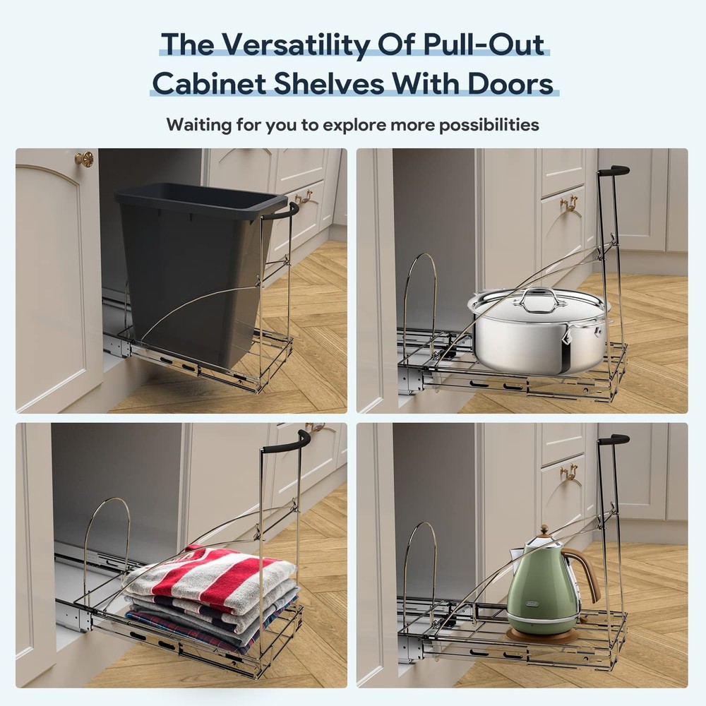 Tanamu Pull Out Trash Can Under Cabinet，Under Sink Slide Silvery, Silver