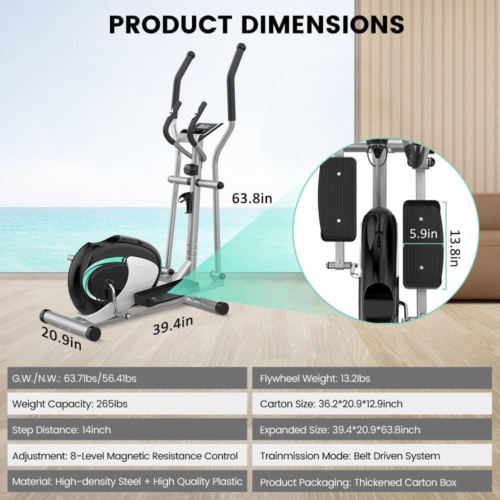 Dripex Elliptical Exercise Machine, Hyper-Quiet Elliptical Machine for Home, Mag