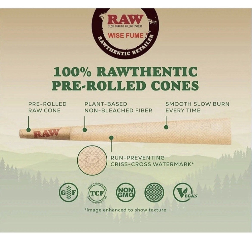 Raw rolling paper single Size 70/45 Pre Rolled Cone + Lighter