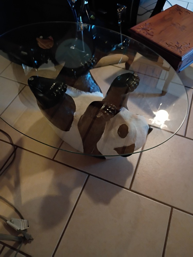 Vintage Panda Bear Glass Table