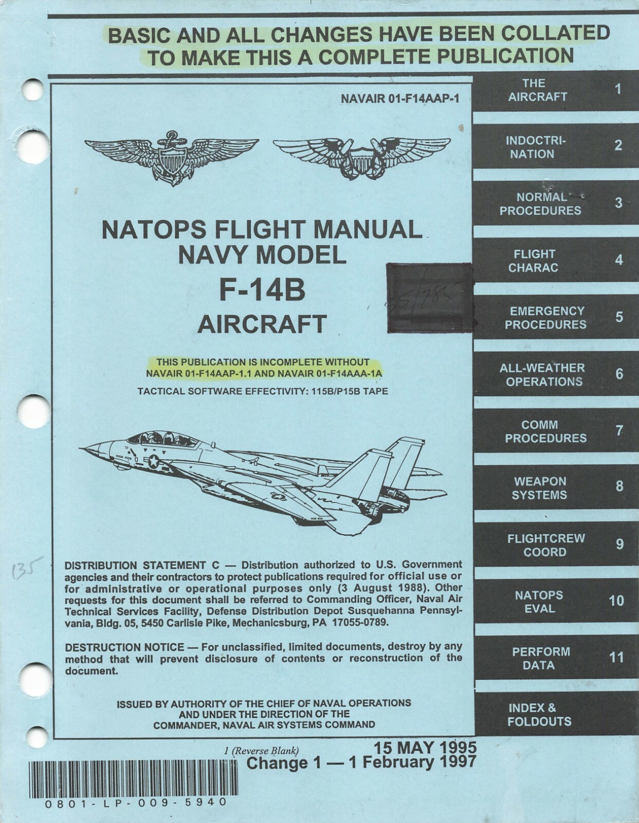 F-14B Tomcat 1997 NATOPSS Flight Manual Pilot's Handbook - CD