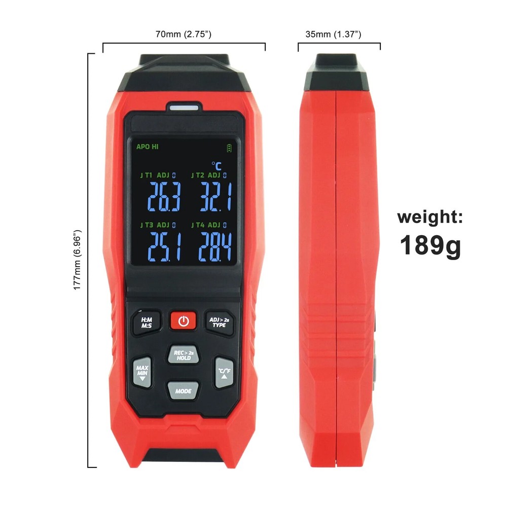 Digital 4CH K/J Datalogger Thermocouple Thermometer Real-Time Data Logging USB