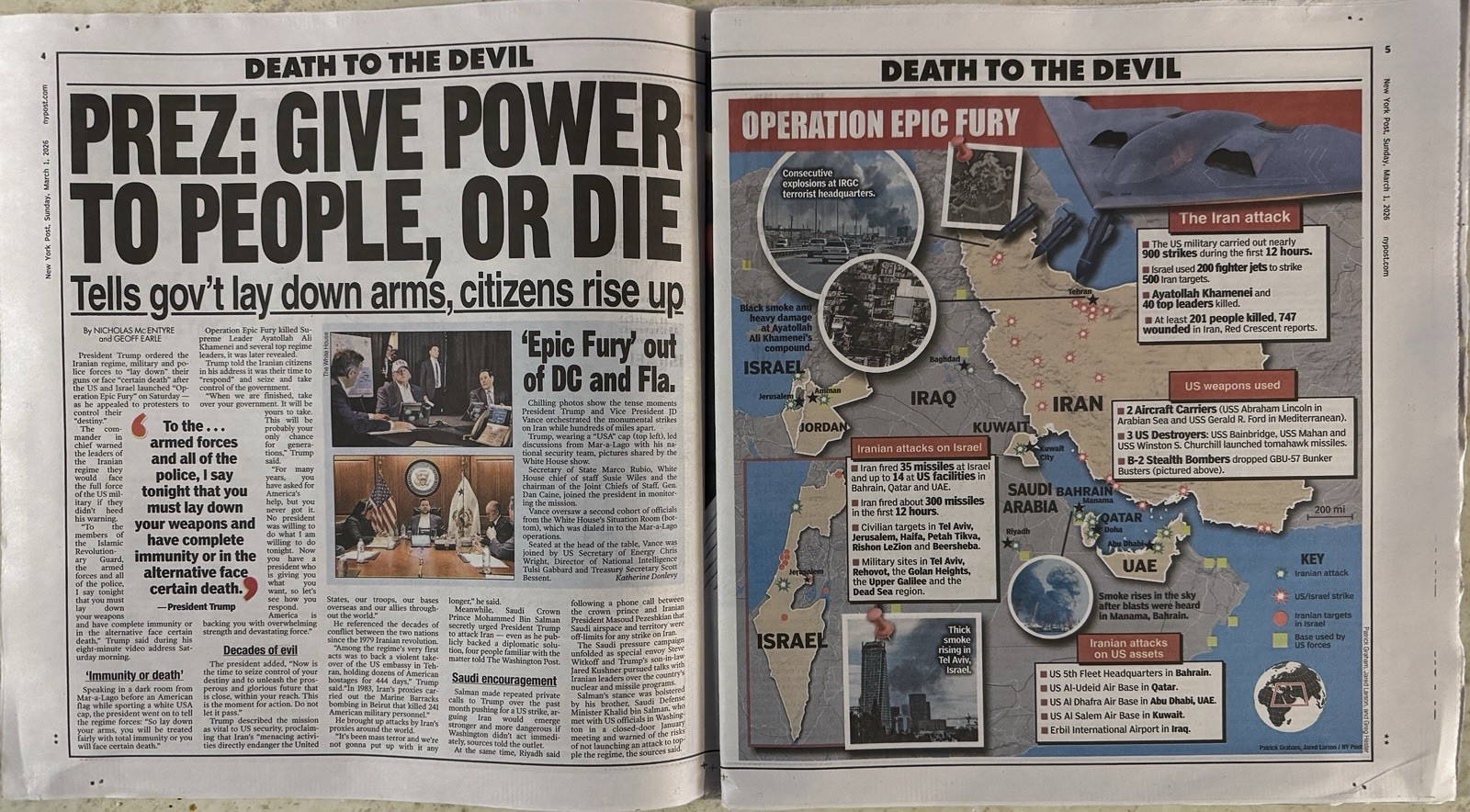 New York Post 3/1/26 Death To The Devil. Complete Newspaper