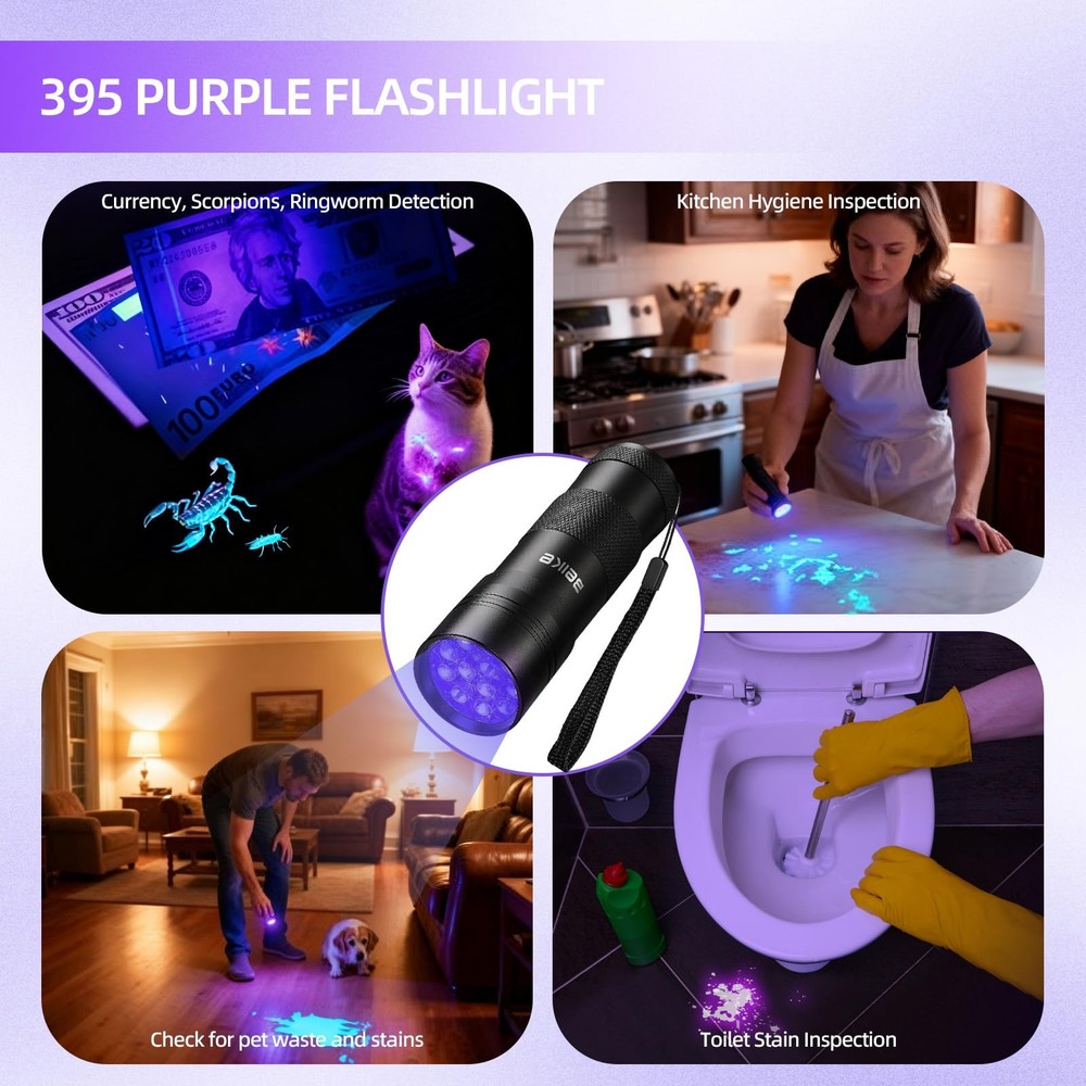 UV Flashlight Black Light–Small Portable Mini 12 LED Blacklight Flashlight fo...