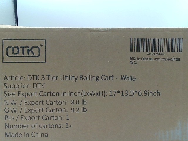 DTK 3-Tier Medium Rolling Storage Cart Multi Purpose Utility Organizer White