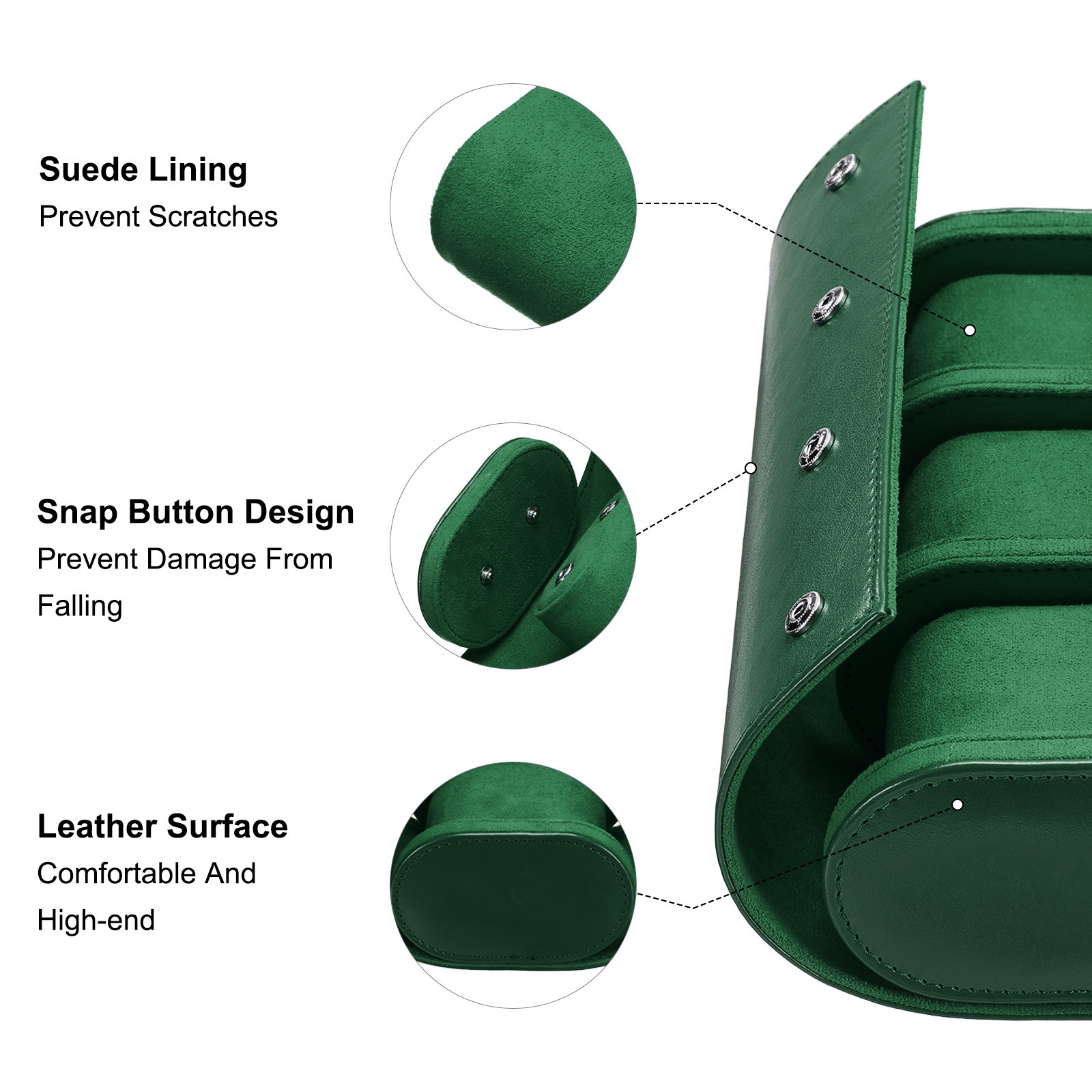 Leather Watch Travel Case for Men Women Watch Holding, 3 Slot, Green