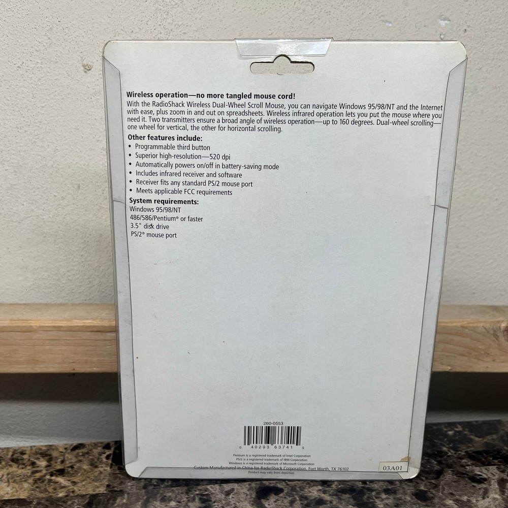 Radio Shack Wireless Dual Wheel Scroll Mouse Programmable W/ Sensor & Disk NEW