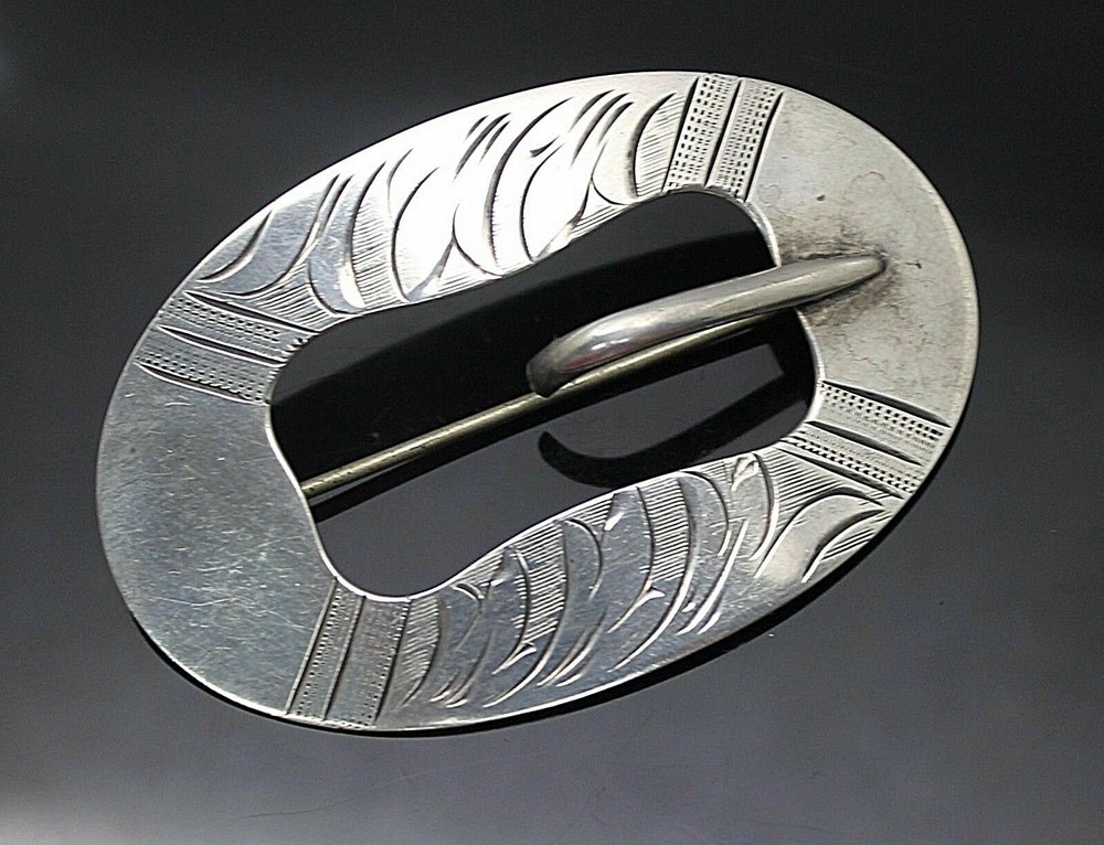 BEAUTIFUL VINTAGE PATTERNED BELT BUCKLE STERLING SILVER BROOCH / PIN