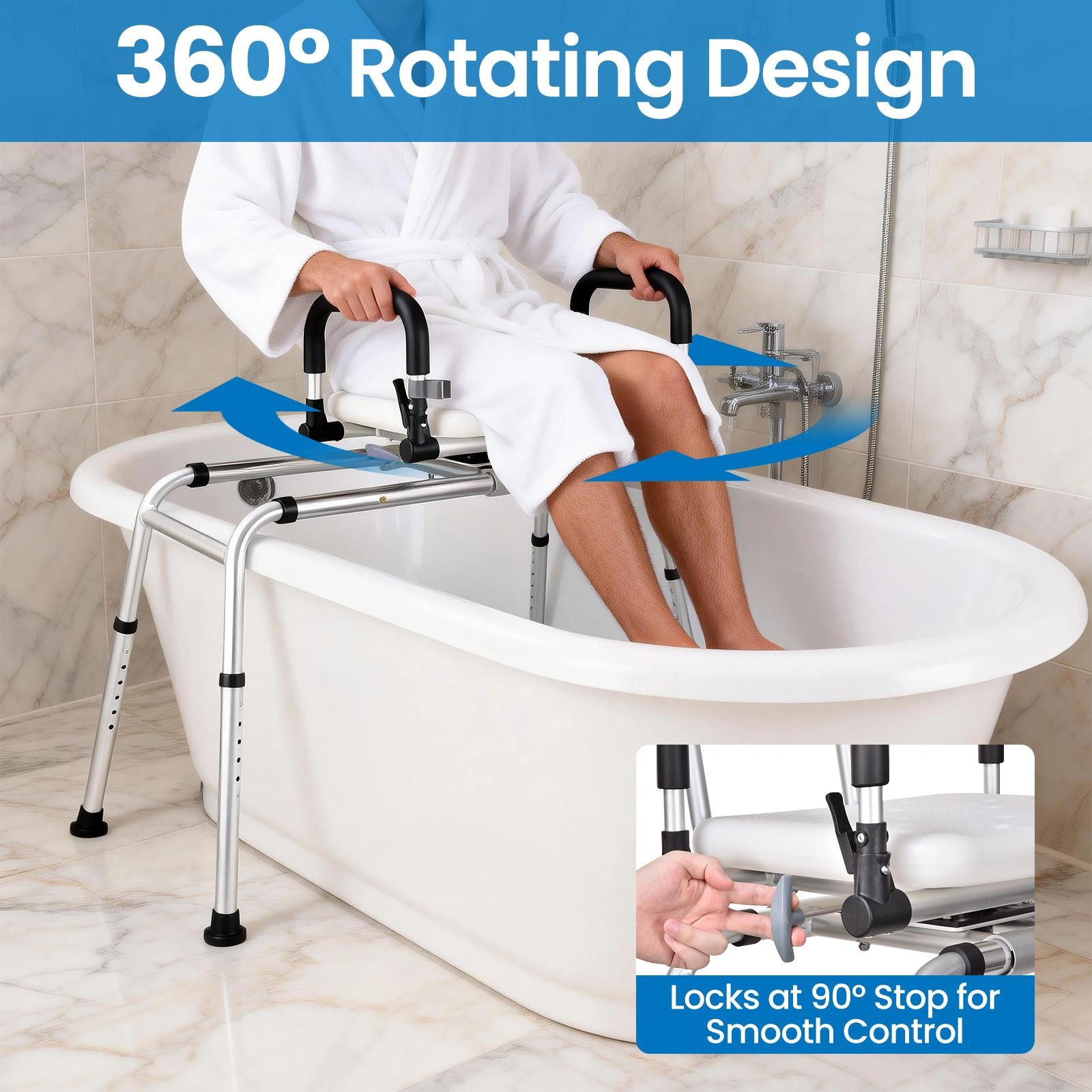 Sliding Tub Transfer Bench Shower Chair with 360° Swivel Seat
