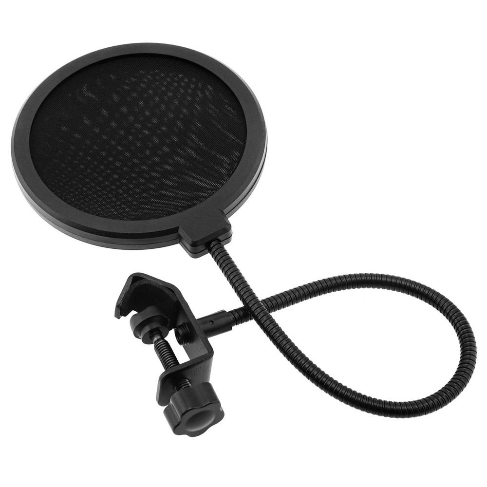 Professional Microphone Pop Filter Shield Dual Layered Wind Pop Screen with Clip