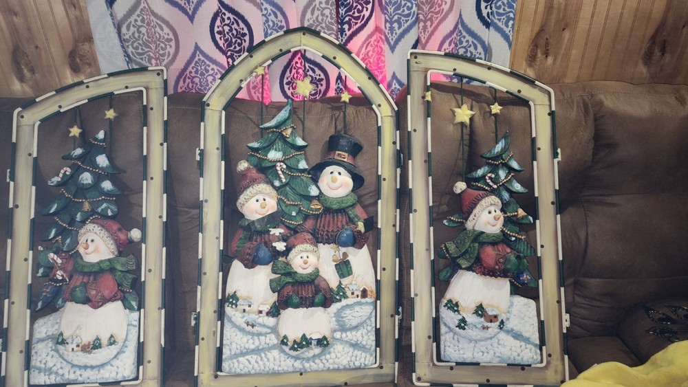 Tri Fold Decorative Snowman Fireplace Screen