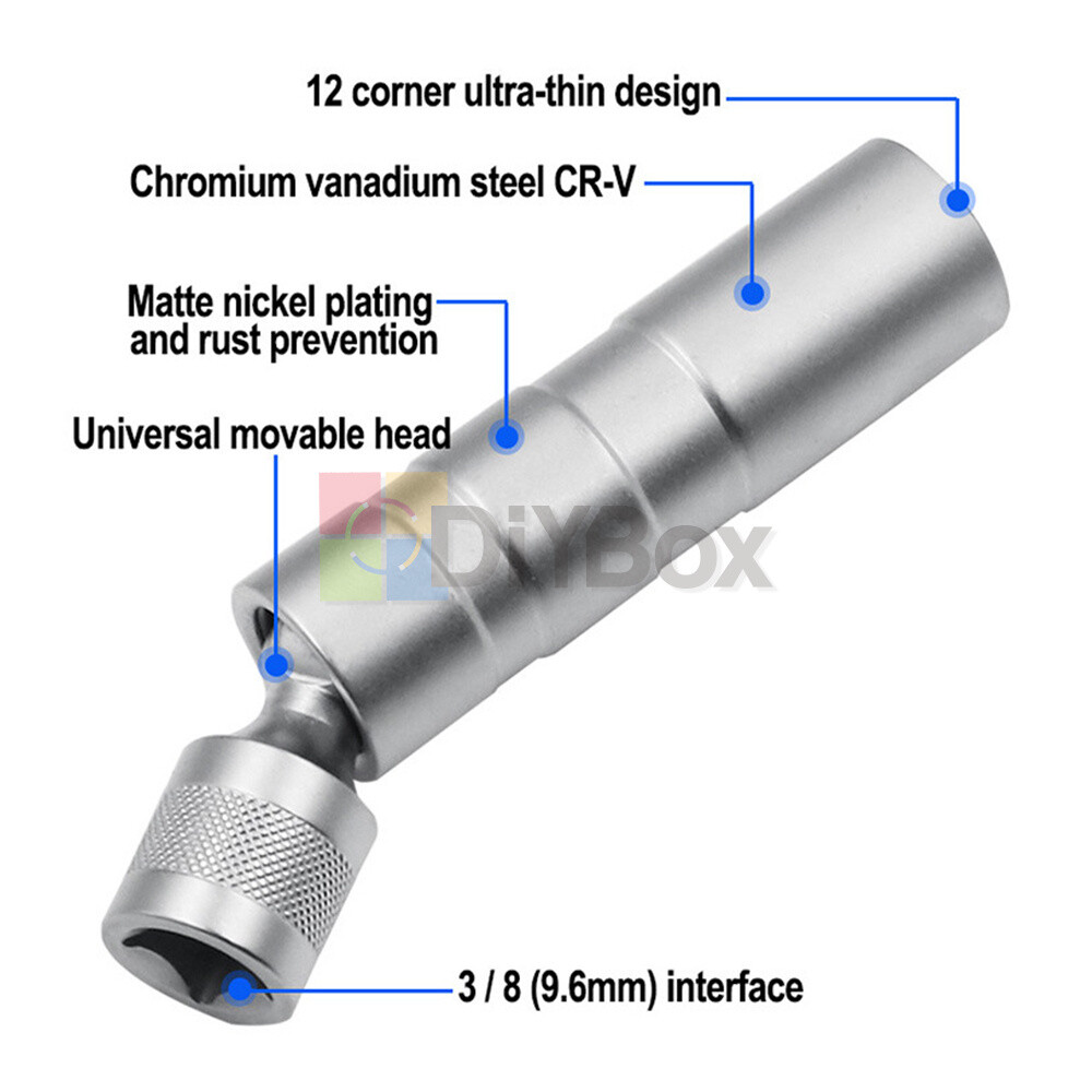 14&16mm 3/8" Drive Thin Walled Magnetic Spark Plug Socket Remover Installer Tool