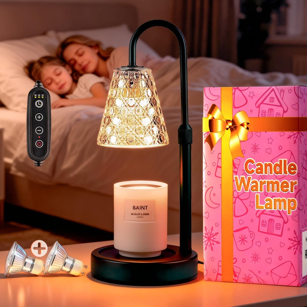Candle Warmer Lamp with Timer Dimmable, Adjustable Height - Includes 2 Bulbs