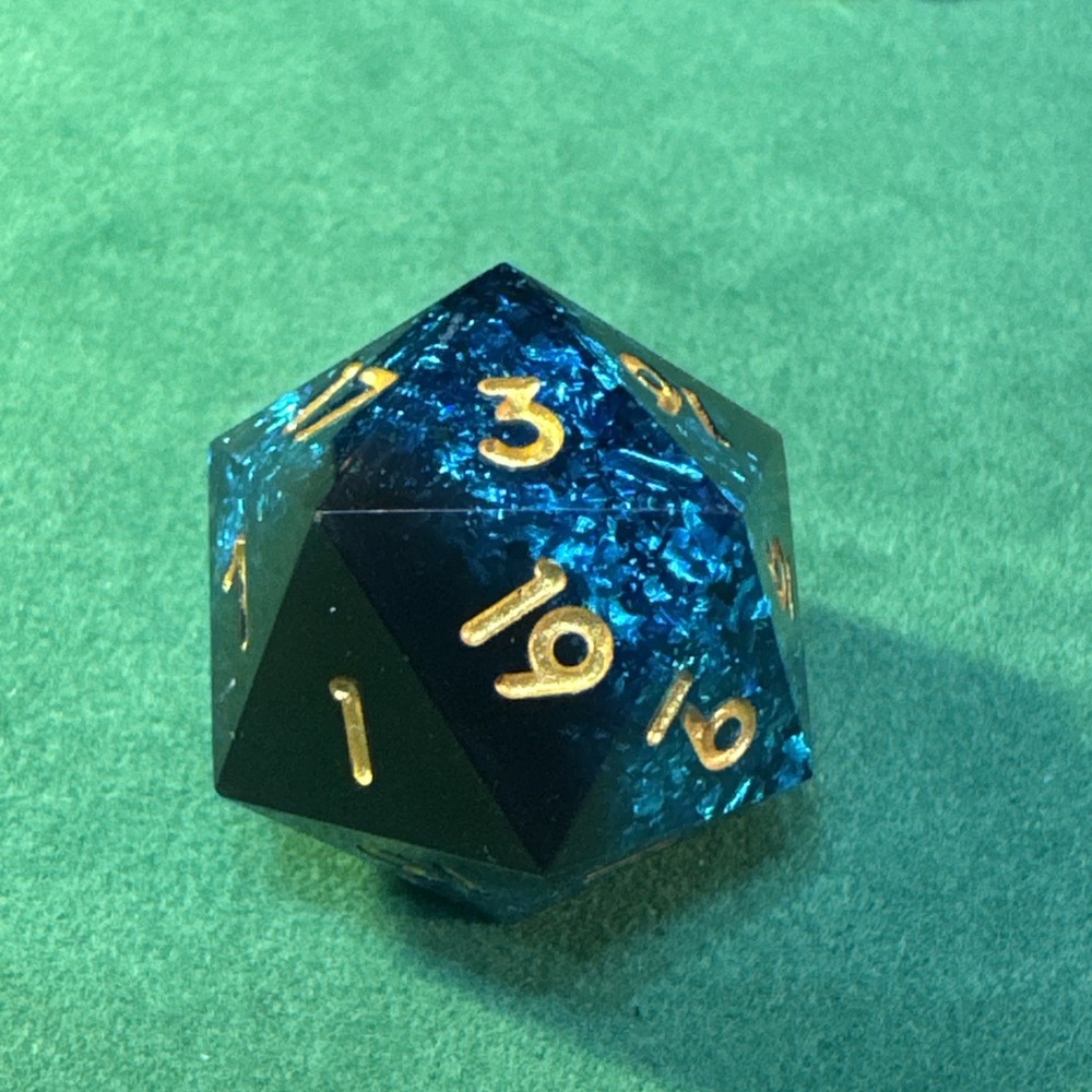 Black w/Blue Sparkle Stripe Polyhedral Dice Set 7Pcs Sharp Resin - RPG DND A