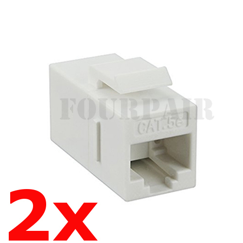 2 Pack - CAT5e Inline Coupler Keystone RJ45 Female Snap-In Jack Insert - White