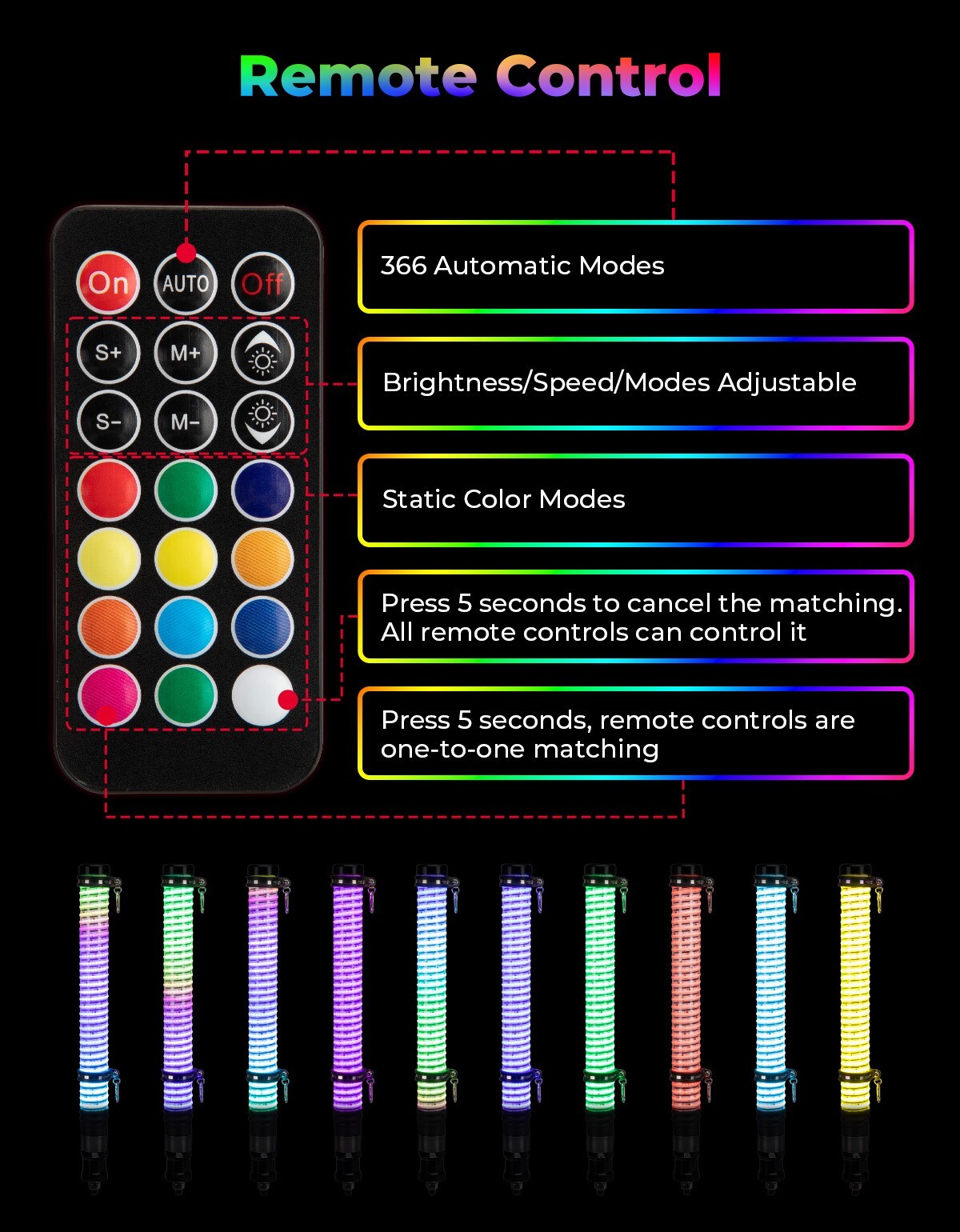 2PCS COB 2FT Fat Whip Lights Spiral Chasing Lighted for Can-Am Polaris UTV ATV