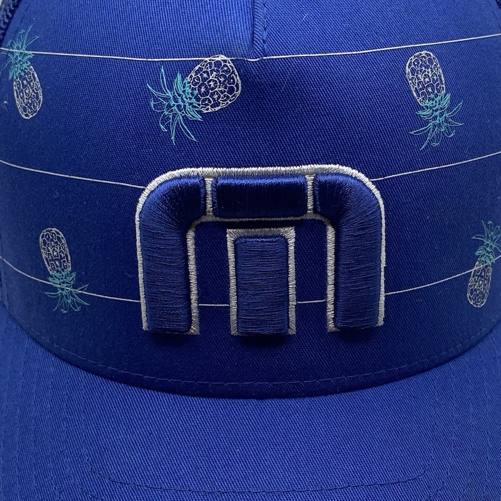 Travis Mathew Golf Hat Trucker Adjustable SnapBack Blue Pineapple Mesh Cleaned