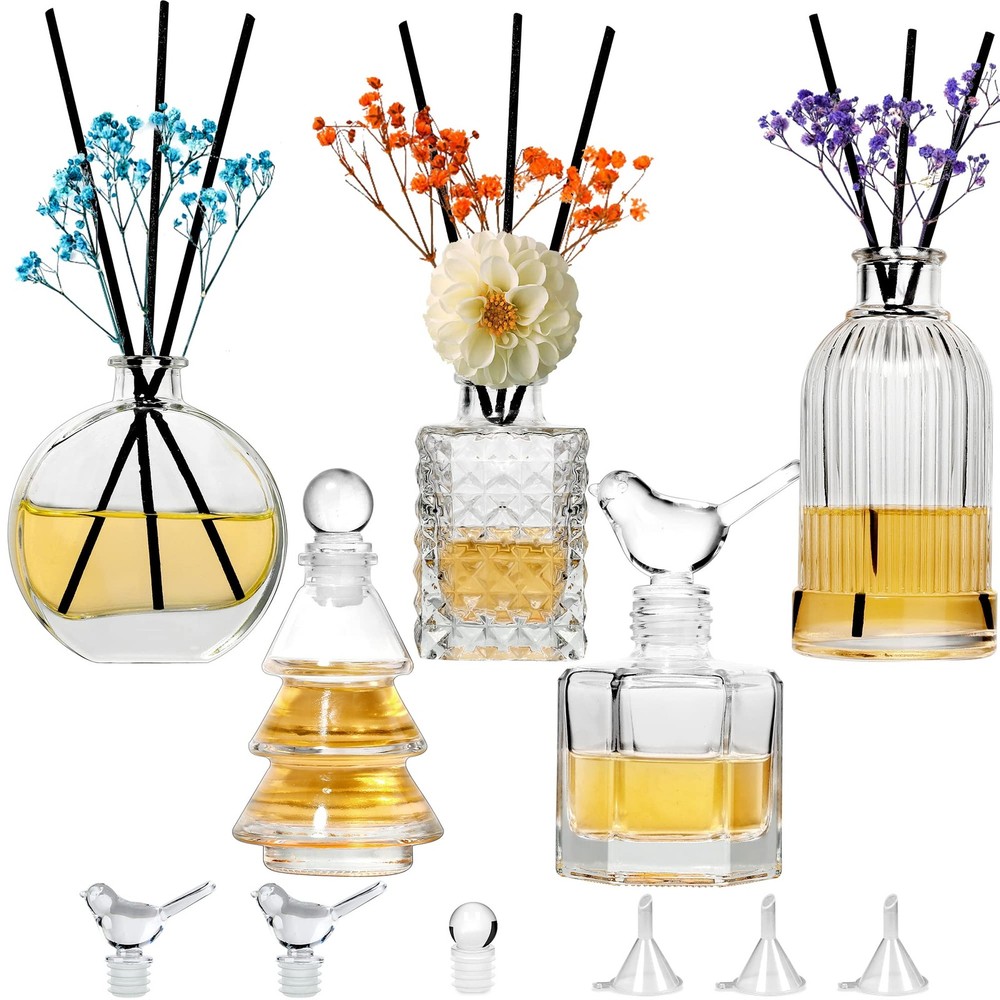 Gift Set-Glass Diffuser Bottles Set of 5 Reed Diffuser Bottle Clear Empty Dec...