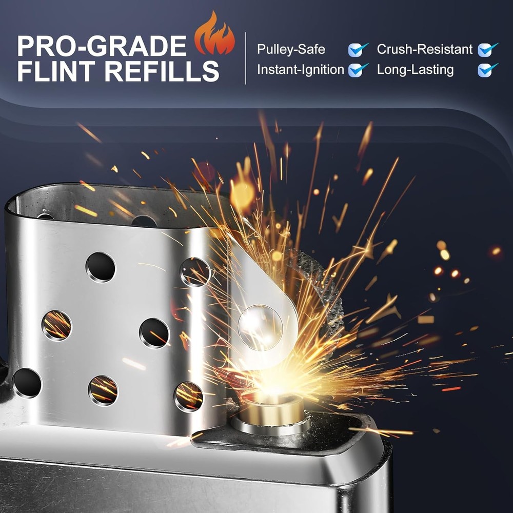 Lighter Flints 100 Pcs, Premium Flint Replacement Refills, Multi-Brand Compatibl